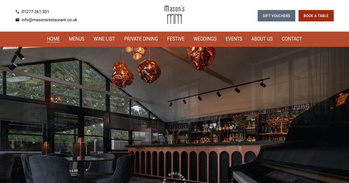 Mason’s Restaurant wedding website